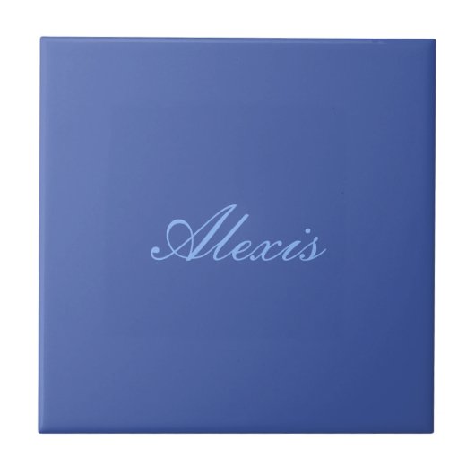 Name Kalligrafie Script Schlicht Simple Blue Fliese (Vorderseite)