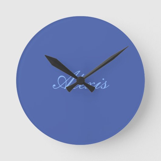 Name Kalligrafie Script Schlicht Simple Blue Runde Wanduhr (Vorderseite)