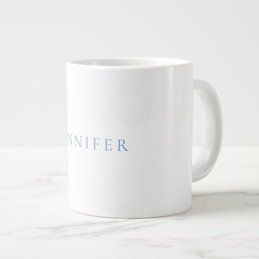 Name Kalligrafie Script Schlicht Simple White Blue Jumbo-Tasse (Vorderseite Rechts)