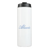 Name Kalligrafie Script Schlicht Simple White Blue Thermosbecher (Vorderseite)