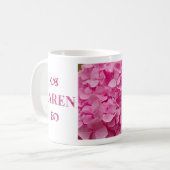 Name "Karen", Niedliche Pink Hydrangea Blumenschri Kaffeetasse (Vorderseite Links)