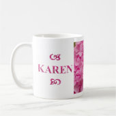 Name "Karen", Niedliche Pink Hydrangea Blumenschri Kaffeetasse (Links)