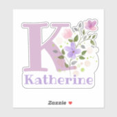 Name Katherine plus Initial mit Blumendesign Aufkleber (Blatt)