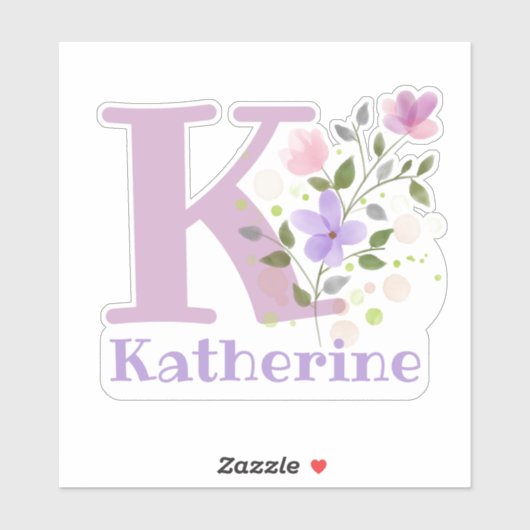 Name Katherine plus Initial mit Blumendesign Aufkleber (Blatt)