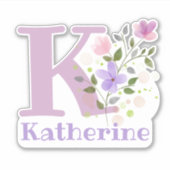 Name Katherine plus Initial mit Blumendesign Aufkleber (Vorderseite)