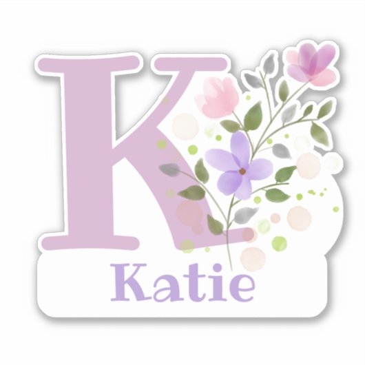 Name Katie & Initial mit Blumendesign Aufkleber (Vorderseite)