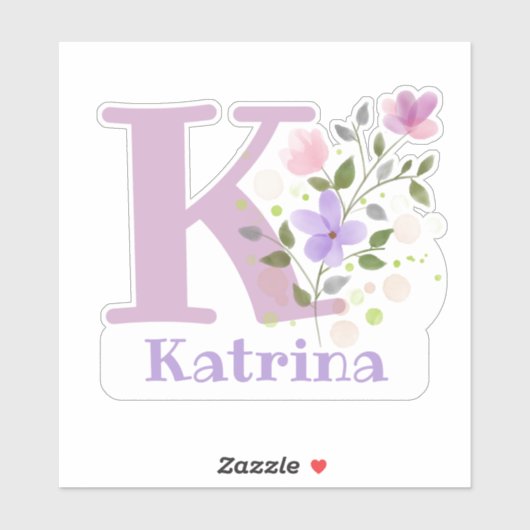 Name Katrina plus Initial mit Blumendesign Aufkleber (Blatt)