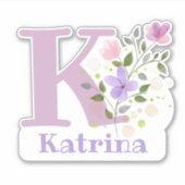Name Katrina plus Initial mit Blumendesign Aufkleber (Vorderseite)