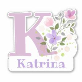 Name Katrina plus Initial mit Blumendesign Aufkleber