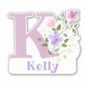 Name Kelly & Initial mit Blumendesign Aufkleber (Vorderseite)