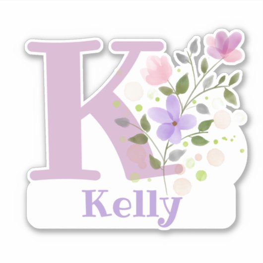 Name Kelly & Initial mit Blumendesign Aufkleber (Vorderseite)