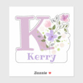 Name Kerry plus Initial mit Blumendesign Aufkleber (Blatt)