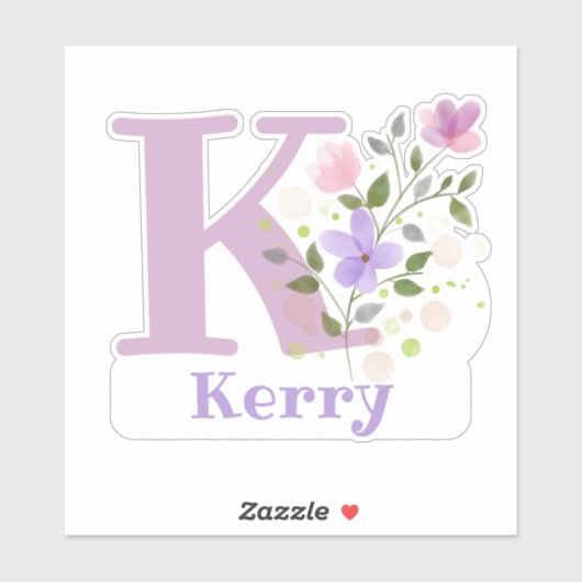 Name Kerry plus Initial mit Blumendesign Aufkleber (Blatt)
