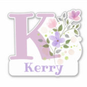 Name Kerry plus Initial mit Blumendesign Aufkleber (Vorderseite)