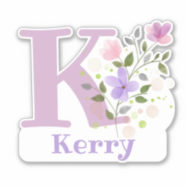 Name Kerry plus Initial mit Blumendesign Aufkleber