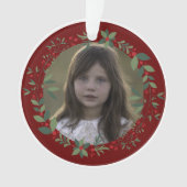 Name Kid's Foto Burgundy Weihnachtskranz Ornament (Vorderseite)