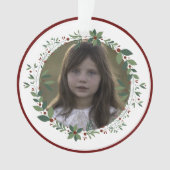 Name Kid's Foto Burgundy Weihnachtskranz Ornament (Vorderseite)