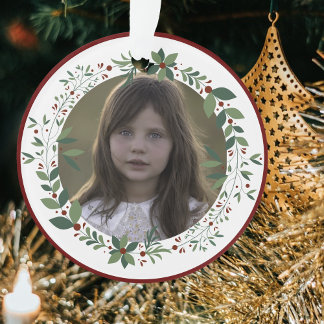 Name Kid's Foto Burgundy Weihnachtskranz Ornament