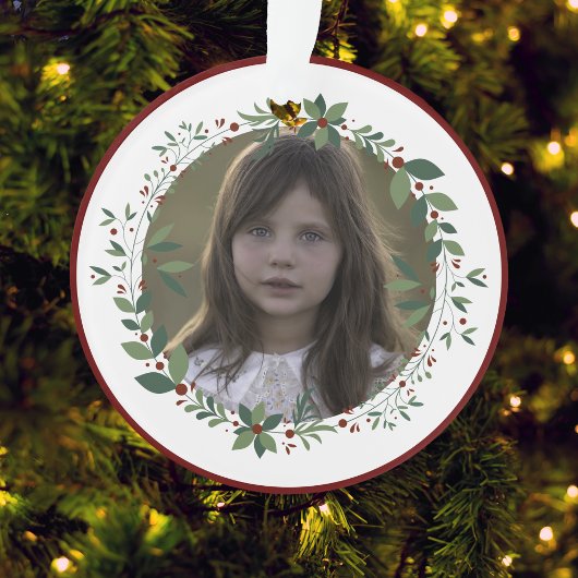 Name Kid's Foto Burgundy Weihnachtskranz Ornament