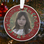 Name Kid's Foto Burgundy Weihnachtskranz Ornament