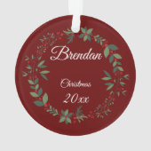 Name Kinderkind's Foto Burgundy Weihnachtskranz Ornament (Rückseite)