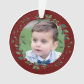 Name Kinderkind's Foto Burgundy Weihnachtskranz Ornament (Vorderseite)