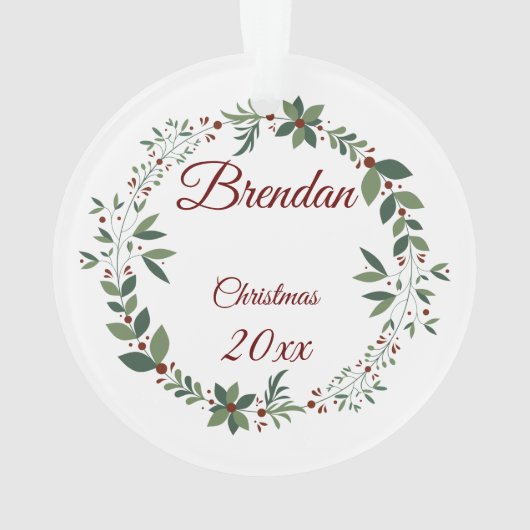 Name Kinderkind's Foto Burgundy Weihnachtskranz Ornament (Rückseite)