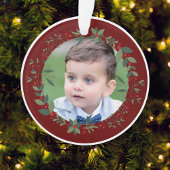Name Kinderkind's Foto Burgundy Weihnachtskranz Ornament