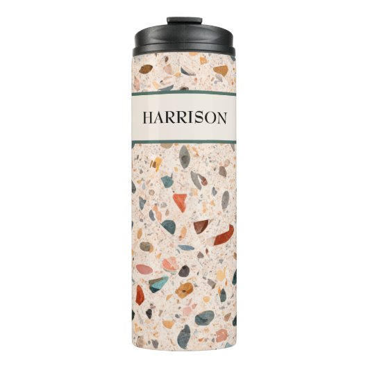 Name, kleine Chips geklontes Terrazzo Muster 12oz Thermosbecher (Vorderseite)
