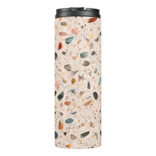 Name, kleine Chips geklontes Terrazzo Muster 12oz Thermosbecher (Rückseite)