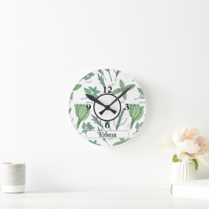 Name Küche Grüne Blattgemüse & Kräuter 8-in Acryl Runde Wanduhr