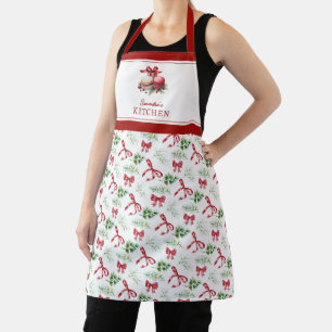 Name Küchen-Weihnachts-Schleife Grünmuster Schürze