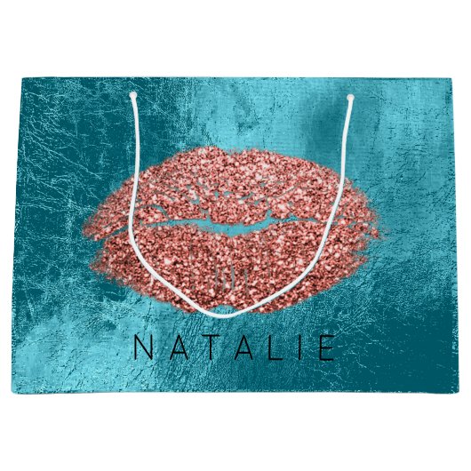 Name Kupfer Metal Ocean Kiss Lips Glitzer Bronze Große Geschenktüte (Vorderseite)
