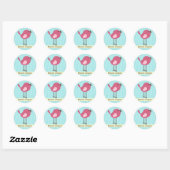 Name Labels/Aufkleber Pink Bird - Blue Heart Desig Runder Aufkleber (Blatt)