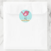 Name Labels/Aufkleber Pink Bird - Blue Heart Desig Runder Aufkleber (Tasche)