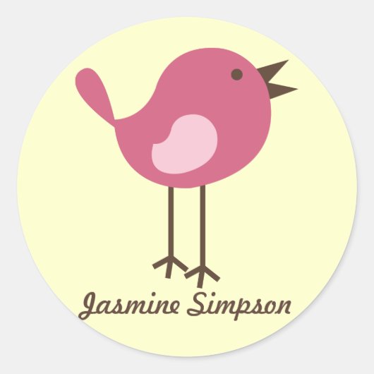 Name Labels/Aufkleber Pink Bird - Design Runder Aufkleber (Vorderseite)