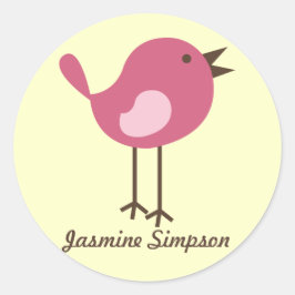 Name Labels/Aufkleber Pink Bird - Design Runder Aufkleber