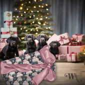 Name Labrador Puppy Pink Bows Weihnachten Geschenkpapier