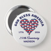 Name, Large 4-in God Bless America Heart Stars Button (Vorne & Hinten)