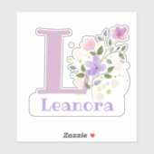 Name Leanora & Initial mit Blumendesign Aufkleber (Blatt)