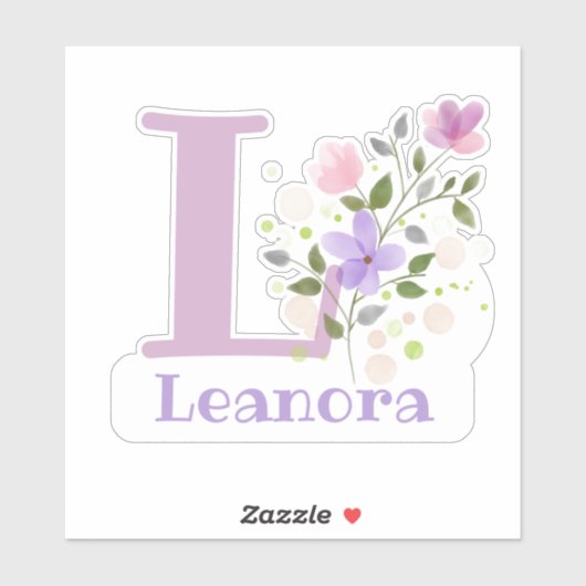 Name Leanora & Initial mit Blumendesign Aufkleber (Blatt)