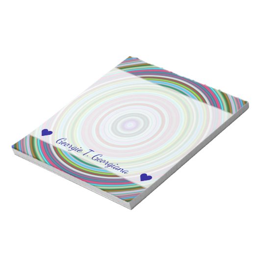 Name + Lebende farbige Kreise/Ringe Muster Notizblock (Rotiert)