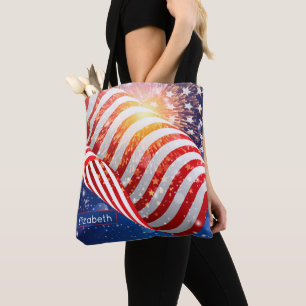 Name, Lebhafte Winkflagge und Feuerwerk-Schultergü Tasche