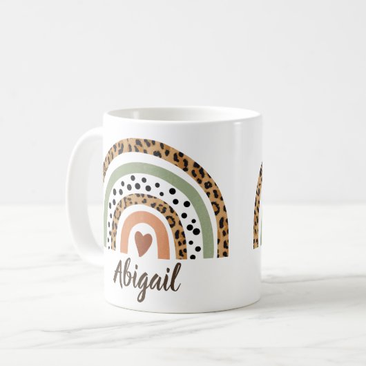 Name Leopard Spots Print Boho Rainbow Coff ändern Kaffeetasse (Vorderseite Links)