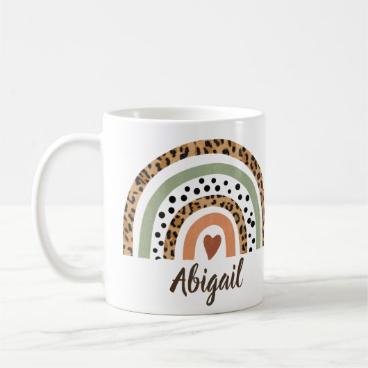 Name Leopard Spots Print Boho Rainbow Coff ändern Kaffeetasse (Links)
