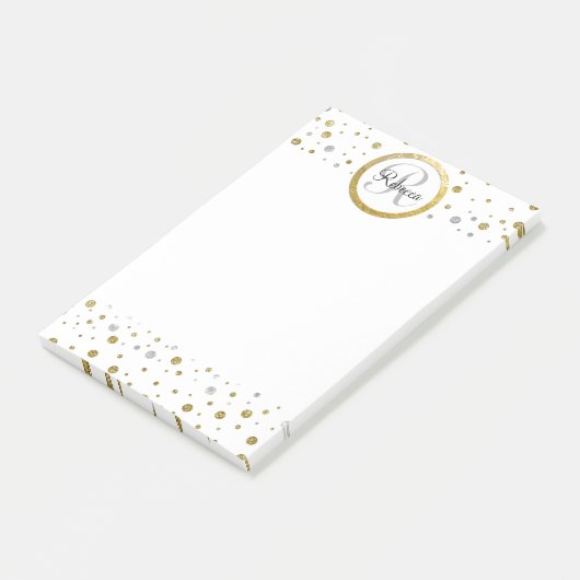 Name Letter Gold Confetti Monogramm Post-it Klebezettel (angewinkelt)