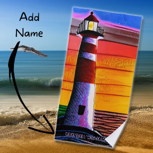 Name, Leuchtturm im Sunset Beach Handtuch hinzufüg