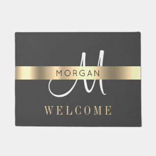 Name & LG Monogramm, Nachricht, dunkelgrau, weißes Fußmatte