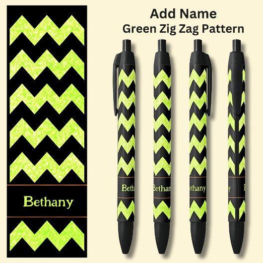 Name Light Green Zig Zag auf schwarz Kugelschreiber