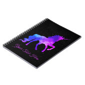 Name-lila Galaxieunicorn-dunkle Sterne/Raum Notizblock (Linke Seite)